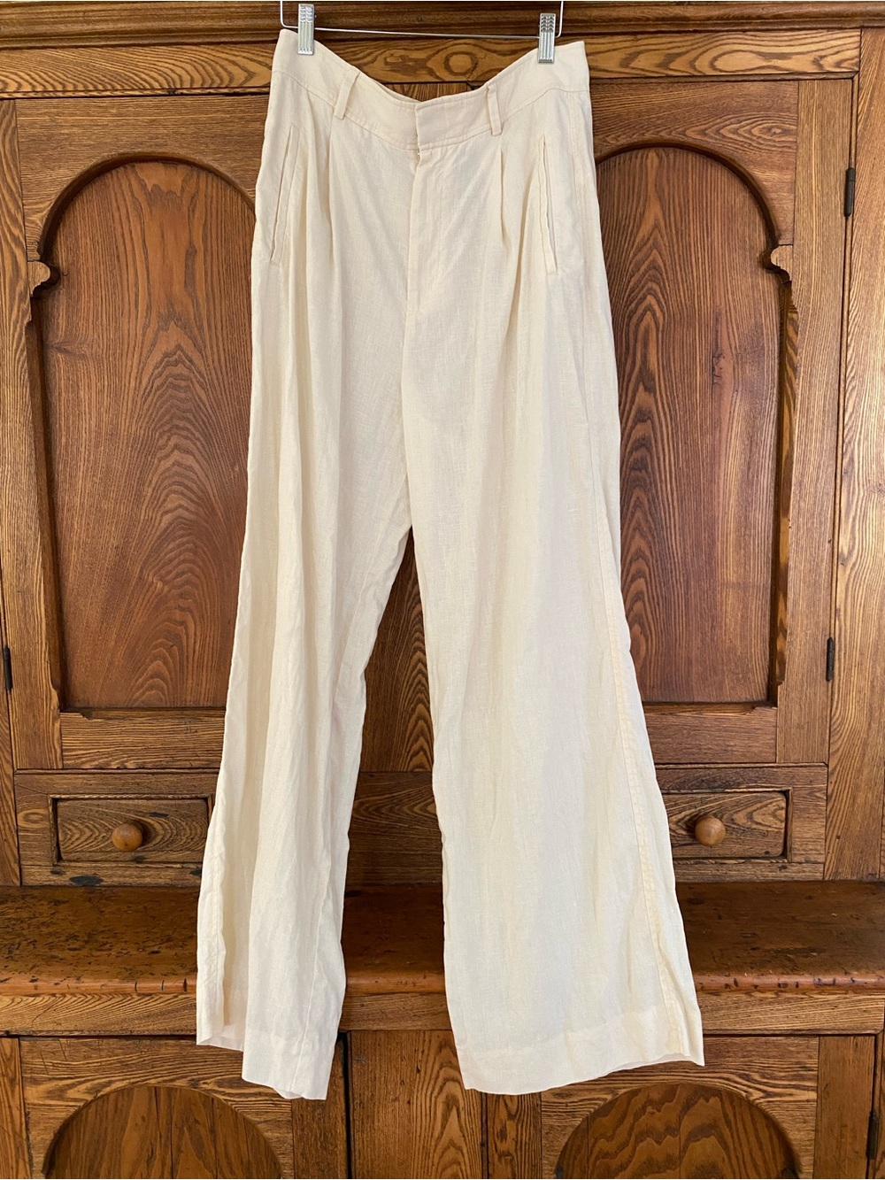 Everlane way high linen pants off white / cream pleated waist wide leg